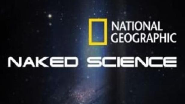 Das Logo von National Geographic „Naked Science“ vor einem Weltraumhintergrund.