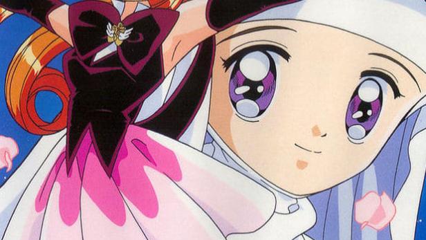 Zwei Anime-Figuren, eine als Nonne und eine als magisches Mädchen, vor einem sternenklaren Himmel.