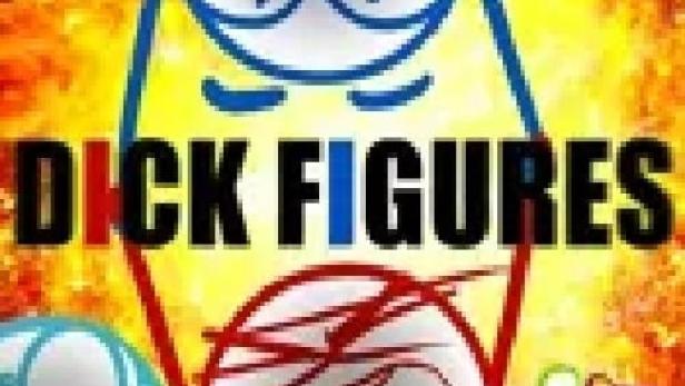 Das animierte Logo für „Dick Figures“ zeigt stilisierte Strichmännchen vor einem orangefarbenen Hintergrund.