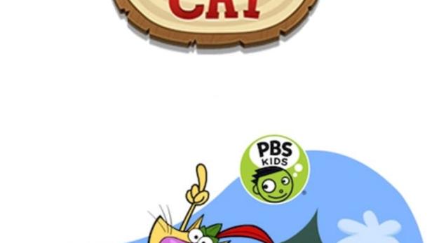 Das Logo von „Nature Cat“ und eine Cartoon-Katze in einem Wald.
