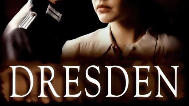 Das Filmplakat für „Dresden“ zeigt Benjamin Sadler und Felicitas Woll vor einer zerstörten Stadt.