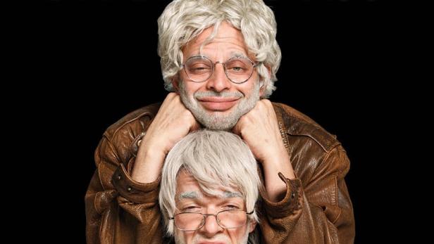 Das Werbeplakat für „Oh, Hello on Broadway“ mit Nick Kroll und John Mulaney in Perücken.