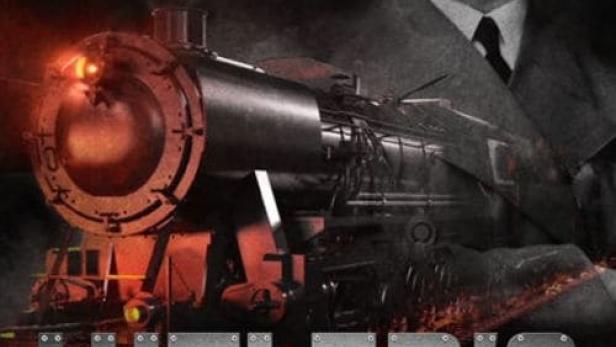 Das Filmplakat für „Hitler's Steel Beast“ zeigt Hitler vor einer Dampflokomotive.