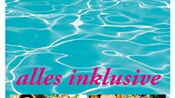 Das Filmplakat für „Alles Inklusive“ zeigt vier Personen vor einem Hintergrund, der Wasser darstellen soll.