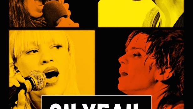 Das Filmplakat für „Oh Yeah, She Performs!“ zeigt vier Sängerinnen in farbigen Feldern.