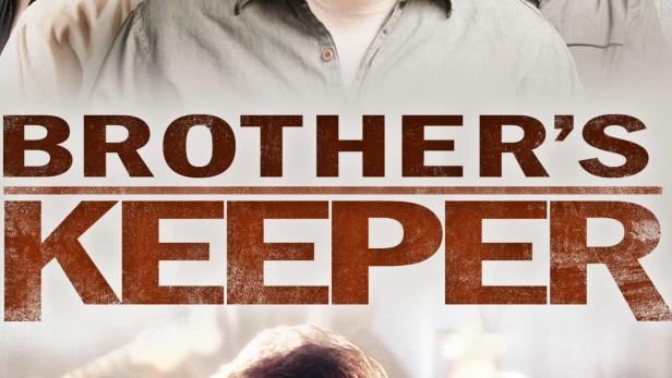 Das Filmplakat für „Brother's Keeper“ zeigt mehrere Männer und ein Paar in einer Umarmung.