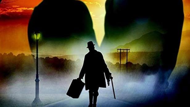 Das Filmplakat für „Die Spook van Uniondale“ zeigt eine geheimnisvolle Szene mit Silhouetten.