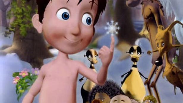 Das Cover des Films „The Tale of Jack Frost“ mit einer Zeichentrickfigur und Waldtieren.