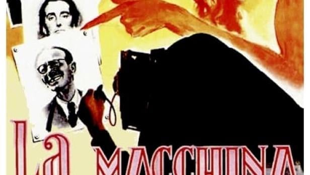 Das Filmplakat für „La Macchina Ammazzacattivi“ zeigt einen Teufel, der auf eine Kamera und Porträts zeigt.