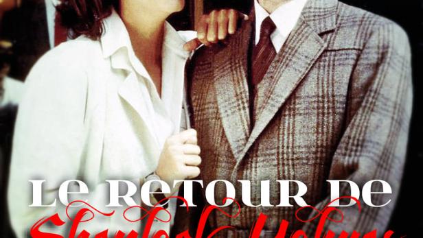 Ein Filmposter für „Le Retour de Sherlock Holmes“ mit Sherlock Holmes und einer Frau.