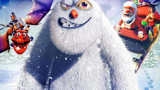 Das Filmplakat zeigt einen animierten, grimmig dreinblickenden Bigfoot vor weihnachtlichem Hintergrund.