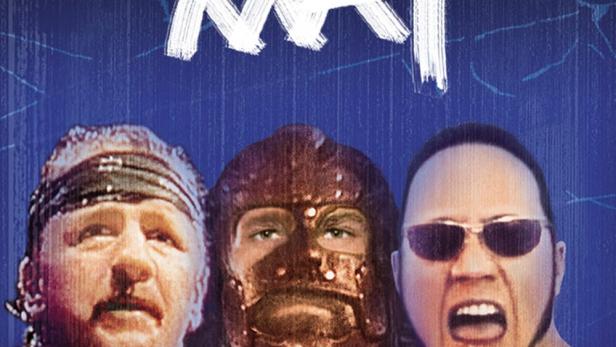 Das Filmplakat für „Beyond the Mat“ zeigt Wrestler im Ring und Porträts von Mick Foley, Jake Roberts und Terry Funk.