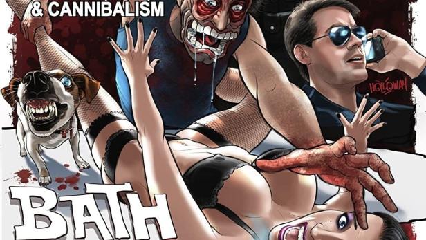 Das Cover des Comics „Bath Salt Zombies“ zeigt eine Frau, Zombies, bewaffnete Männer und einen Hund.