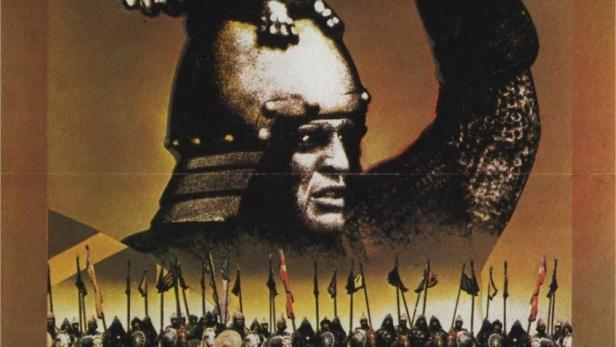 Das Filmplakat zu „La Chanson de Roland“ zeigt einen Ritter mit Schwert und eine Armee zu Pferd.