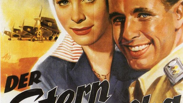 Das Filmplakat für „Der Stern von Afrika“ mit Joachim Hansen und Marianne Koch vor Flugzeugen.