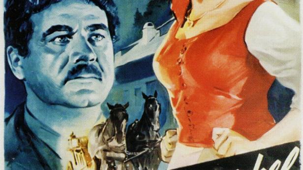 Das Filmplakat für „Fuhrmann Henschel“ mit Walter Richter und Nadja Tiller vor einer Bergkulisse.