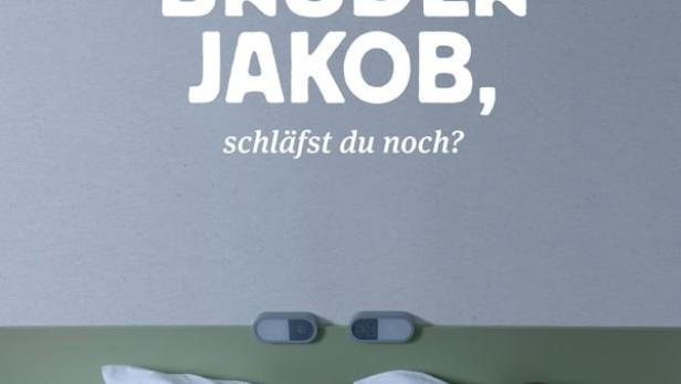 Das Filmplakat für „Bruder Jakob, schläfst du noch?“ zeigt vier schlafende Männer in Trainingsanzügen.