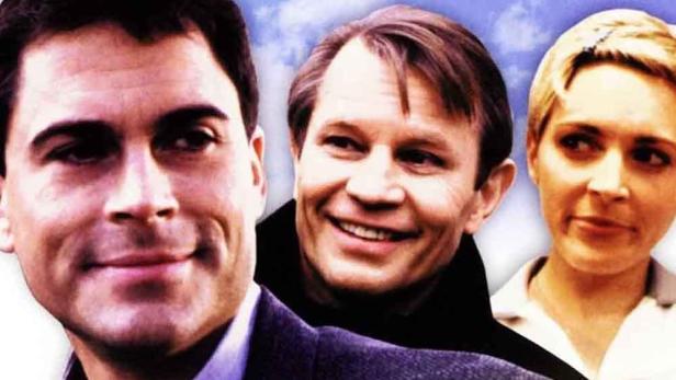 Das Filmplakat für „One Hell of a Guy“ zeigt drei Schauspieler vor einem Himmel mit Wolken.