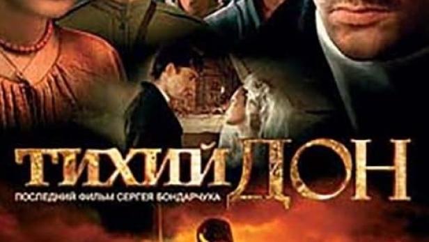 Das Filmplakat für „Тихий Дон“ (Der stille Don) zeigt Schauspieler und Reiter.