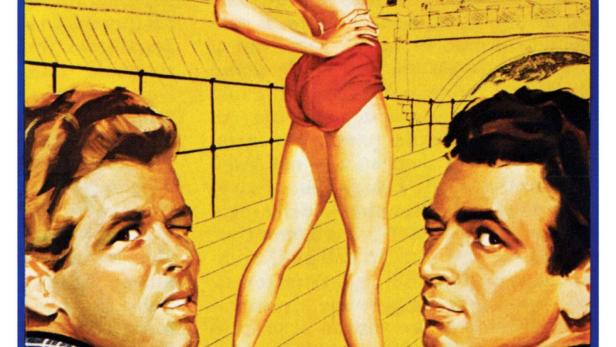 Das Filmplakat für „Poveri ma belli“ zeigt eine Frau im Bikini zwischen zwei Männern.