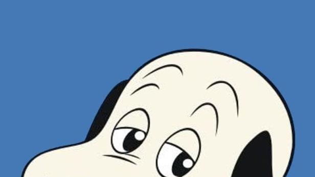 Das Logo der Zeichentrickserie „Pound Puppies“ mit einem großen Hund im Vordergrund.