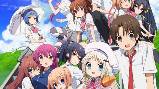 Das Anime-Poster für „Kud Wafter“ zeigt eine Gruppe von Highschool-Schülern vor blauem Himmel.