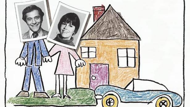 Das Filmplakat für „Fun with Dick and Jane“ zeigt eine kindliche Zeichnung mit Fotos der Hauptdarsteller.