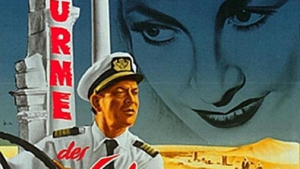 Das Filmplakat für „Türme des Schweigens“ zeigt einen Kapitän und eine Wüstenszene.