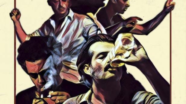 Das Filmplakat für „I Giganti“ zeigt stilisierte Porträts von Männern.