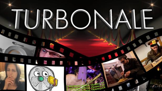 Eine Filmrolle mit verschiedenen Szenen und dem Schriftzug „Turbonale“ vor einem roten Teppich.