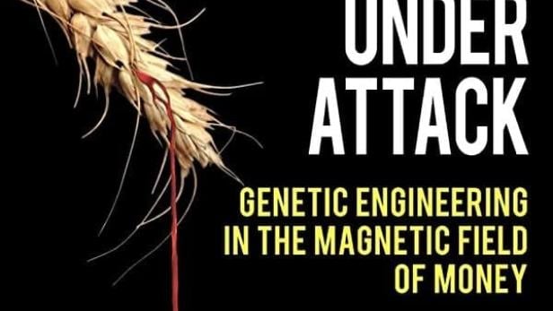 Das Bild zeigt eine Ähre, aus der rote Flüssigkeit auf einen US-Dollar-Schein tropft, mit dem Text „Scientists Under Attack“.