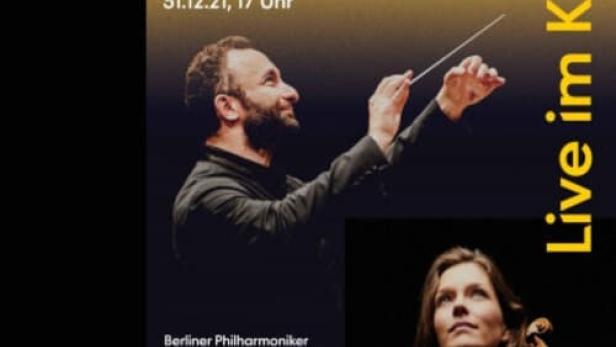 Plakat für das Silvesterkonzert der Berliner Philharmoniker mit Kirill Petrenko und Janine Jansen.