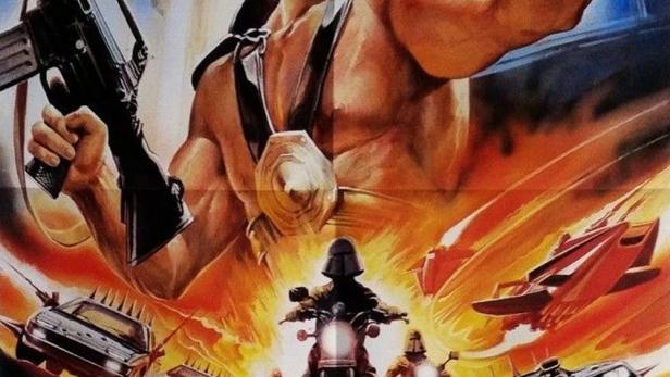 Das Filmplakat für „Desert Warrior“ zeigt Lou Ferrigno mit einer Waffe in der Hand.