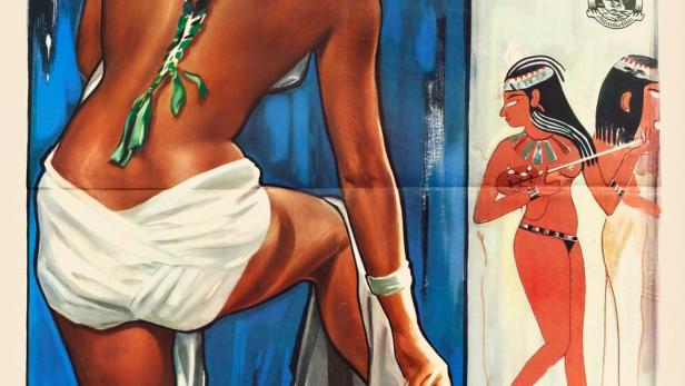 Das Filmplakat für „El Hakim“ zeigt eine Frau vor einem ägyptischen Wandbild.