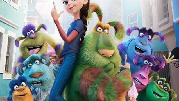 Das Filmplakat für „Finnick“ zeigt ein Mädchen mit einer Gruppe farbenfroher Monster.