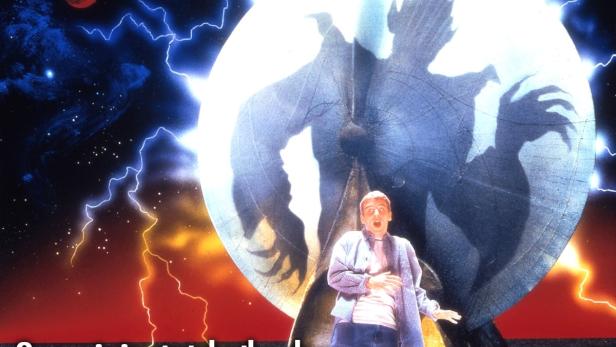 Ein Filmplakat für „Teenage Space Vampires“ mit einem erschrockenen Teenager vor einem riesigen Vampirschatten.