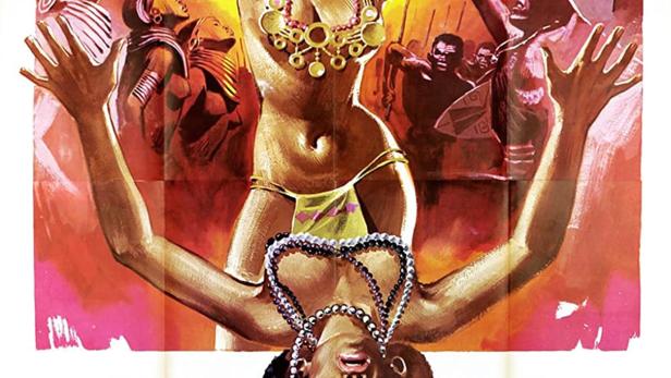 Das Filmplakat für „Africa Nuda Africa Violenta“ zeigt eine Frau mit erhobenen Armen und einem Messer.