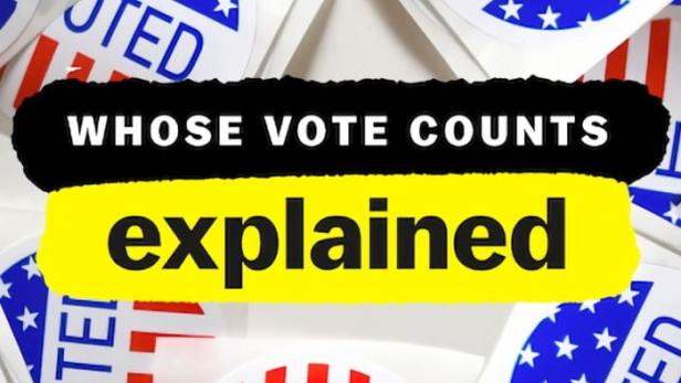 Das Netflix-Logo und Aufkleber mit der Aufschrift „I Voted“ für die Dokumentarserie „Whose Vote Counts Explained“.