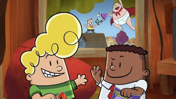 Das Poster für „Captain Underpants: Epic Choice-O-Rama“ auf Netflix zeigt Harold und George mit Comics.