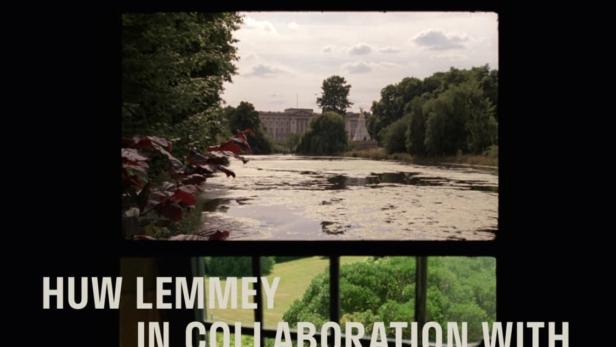 Ein Ausstellungsplakat für Huw Lemmey und Onyeka Igwe im Studio Voltaire, das drei Landschaftsbilder zeigt.