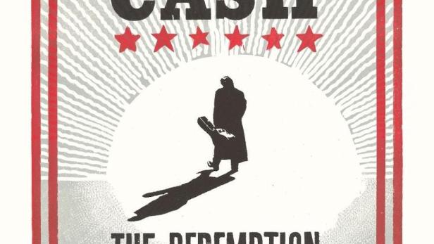 Ein Poster für „The Redemption of an American Icon“ mit Johnny Cash im Silhouette-Stil.