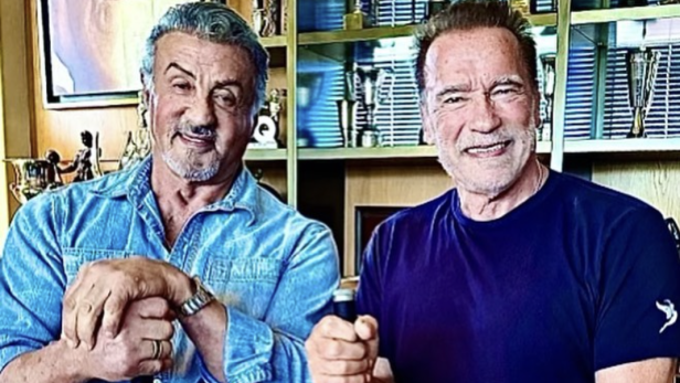 Arnold Schwarzenegger und Sylvester Stallone schnitzen Kürbisse