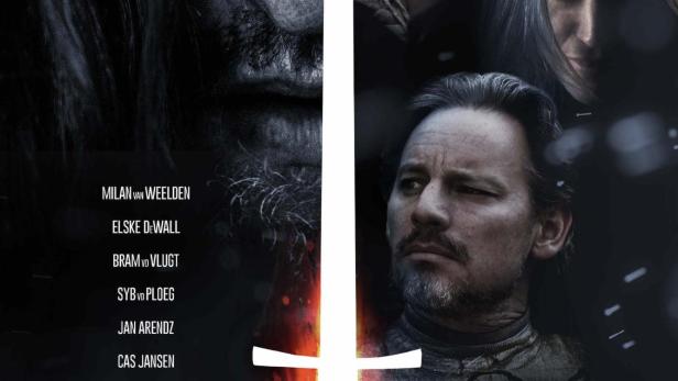 Das Filmplakat für „Grutte Pier“ zeigt mehrere Schauspieler und einen Reiter.