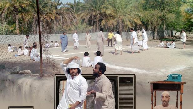 Eine Collage zeigt Szenen und Personen aus der Region Freej Al Taibeen.