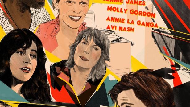 Das Filmplakat für „There There“ zeigt eine Collage der Schauspieler Jason Schwartzman, Lili Taylor und andere.