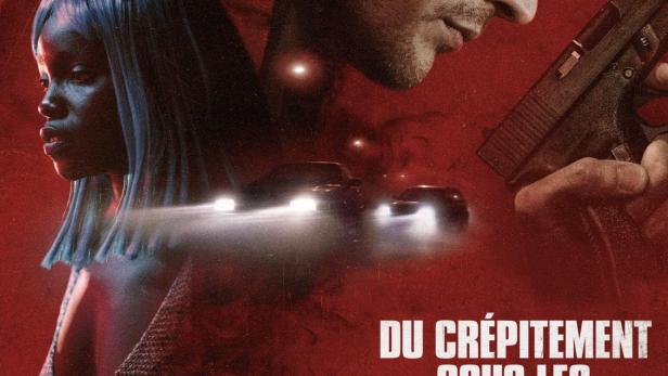 Das Filmplakat zeigt drei Personen und den Titel „Du crépitement sous les néons“.