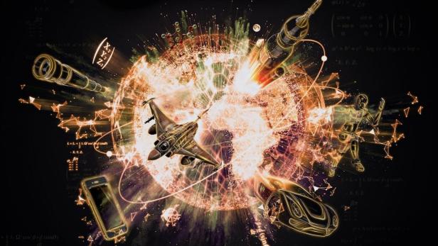 Das Poster für „Breakthrough: The Ideas That Changed the World“ zeigt eine Collage von Erfindungen vor einer Weltkugel.