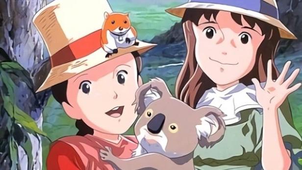 Zwei Mädchen mit einem Koala und einem Hamster auf dem Cover von „The World Masterpiece Theater“.