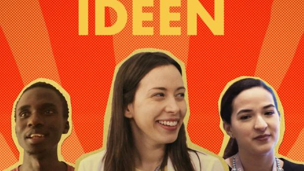 Drei junge Menschen vor dem Hintergrund des National Geographic Logos und dem Schriftzug „Raum für Ideen“.