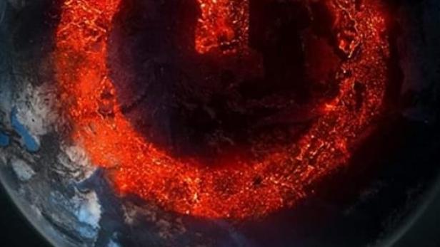 Das Poster für den Film „Cybergeddon“ zeigt die Erde mit einem roten Power-Symbol.